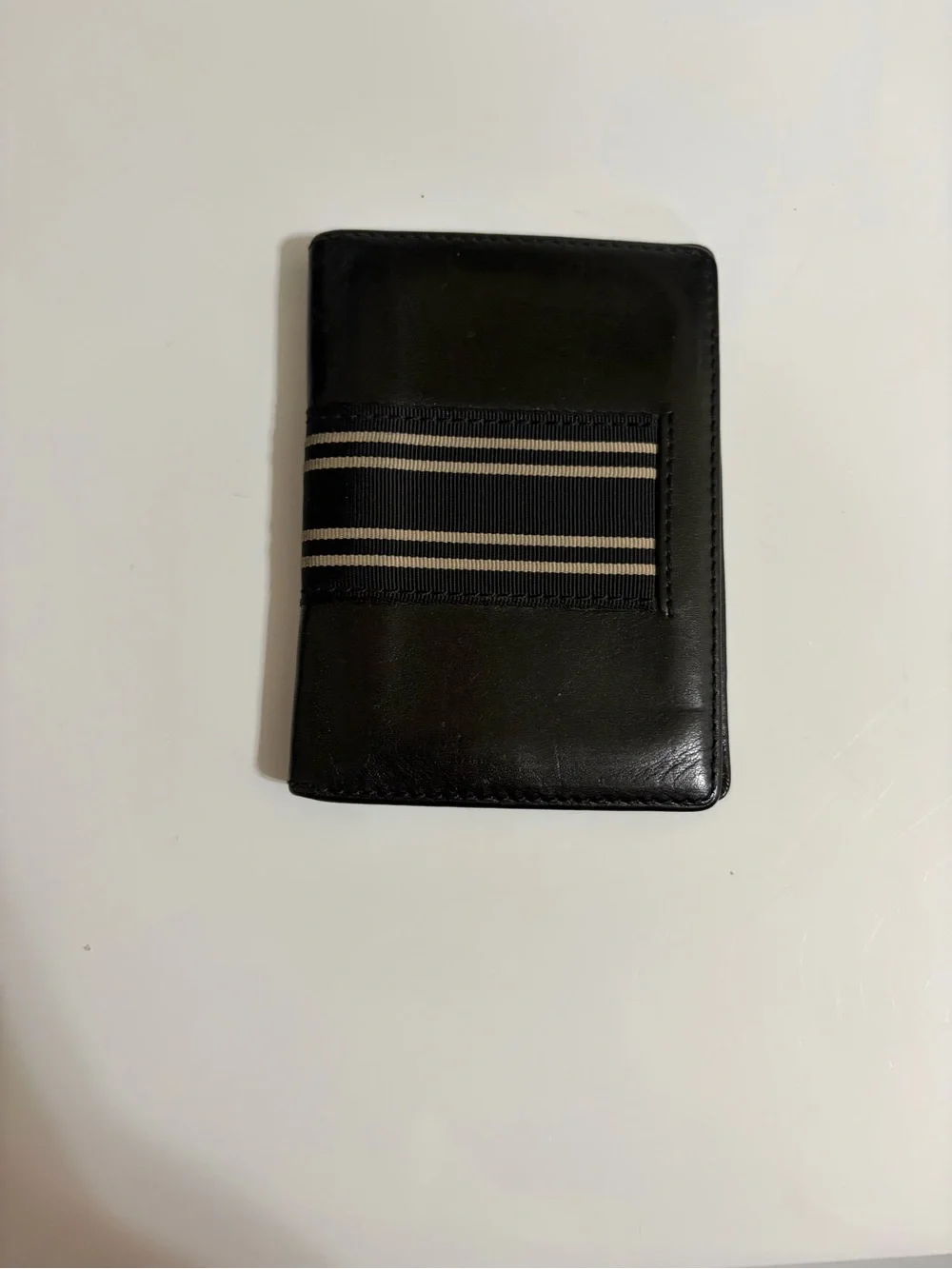 Banana Republic Black Leather Card Wallet with Striped Elastic
